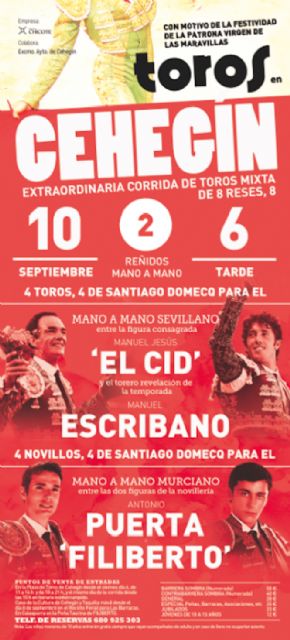 ´El Cid´, Escribano y los novilleros Antonio Puerta y Filiberto torearán en Cehegín el día de la Patrona - 1, Foto 1