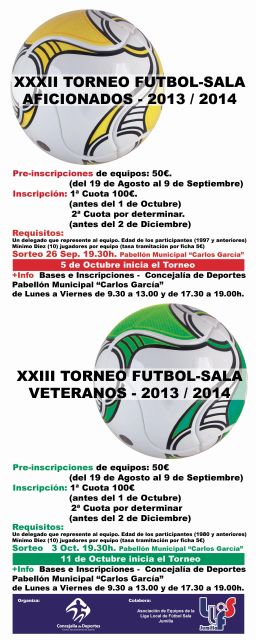 Se abre el plazo de preinscripciones para los Torneos de Fútbol Sala Aficionados y Veteranos 2013/2014 - 1, Foto 1
