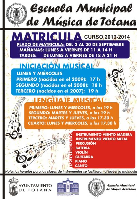 El plazo de matrícula para el curso 2013-2014 de la Escuela Municipal de Música de Totana comienza hoy - 1, Foto 1