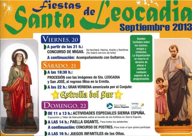 Del 20 al 22 de septiembre se celebran las fiestas de Santa Leocadia con diversas actividades, Foto 1