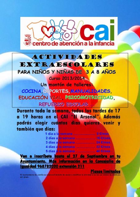 El próximo viernes 27 se cierra el plazo de inscripciones para las actividades extraescolares que oferta el CAI - 1, Foto 1