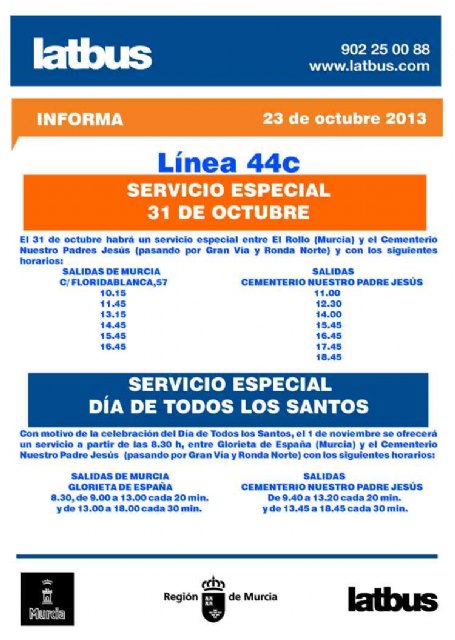 Latbus pone en marcha un servicio especial los días 31 de octubre y 1 de noviembre con motivo de la festividad de Todos los Santos - 1, Foto 1