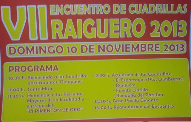 Mañana domingo 10 de noviembre tendrá lugar el VII encuentro de Cuadrillas - Raiguero 2013, Foto 1