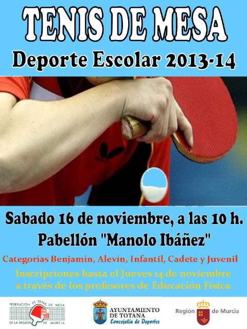 La concejalía de Deportes organiza este sábado 16 de noviembre la fase local de tenis de mesa de Deporte Escolar, Foto 1