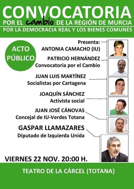 Gaspar Llamazares presentara mañana viernes en Totana el Proyecto Convocatoria por el Cambio en la Región de Murcia, Foto 1