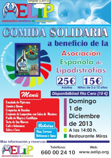 El 1 de diciembre tendrá lugar la comida solidaria a beneficio de la Asociación Española de Lipodistrofias, AELIP - 1, Foto 1