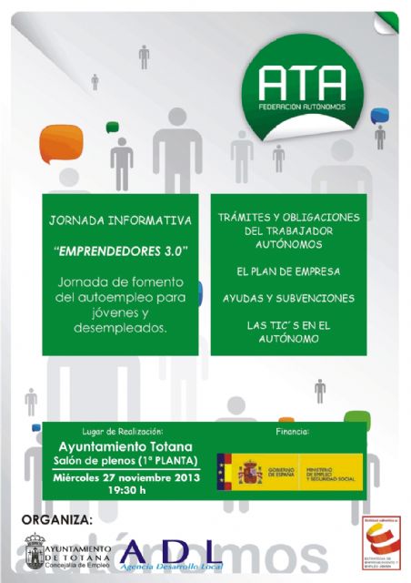 El ayuntamiento organiza una jornada de autoempleo para jóvenes y desempleados, el próximo 27 de noviembre, Foto 1