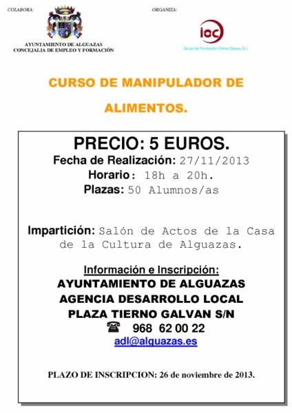 El Ayuntamiento a desempleados y trabajadores en activo un nuevo curso de manipulador de alimentos - 1, Foto 1