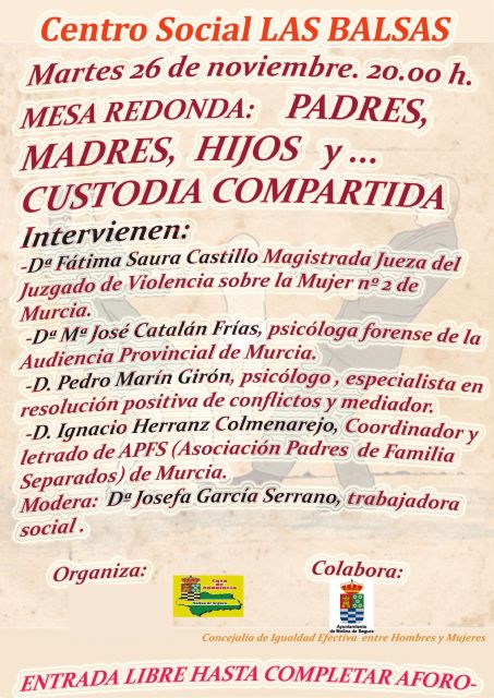 La Casa de Andalucía en Molina de Segura organiza una mesa redonda sobre Padres, madres, hijos y… custodia compartida el martes 26 de noviembre - 1, Foto 1