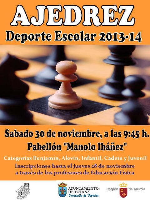 La concejalía de Deportes y el club de Ajedrez organizan mañana sábado 30 de noviembre la fase local de ajedrez de Deporte Escolar - 1, Foto 1