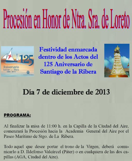 Las Damas de Nuestra Señora de Loreto recuperan la procesión de la patrona del Ejército del Aire por el paseo marítimo de Santiago de la Ribera - 1, Foto 1