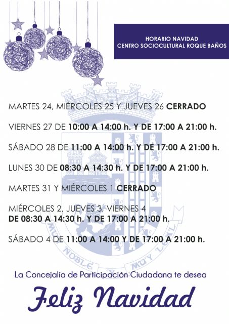 El Ayuntamiento informa de los horarios especiales de espacios públicos y servicios municipales para esta Navidad - 1, Foto 1