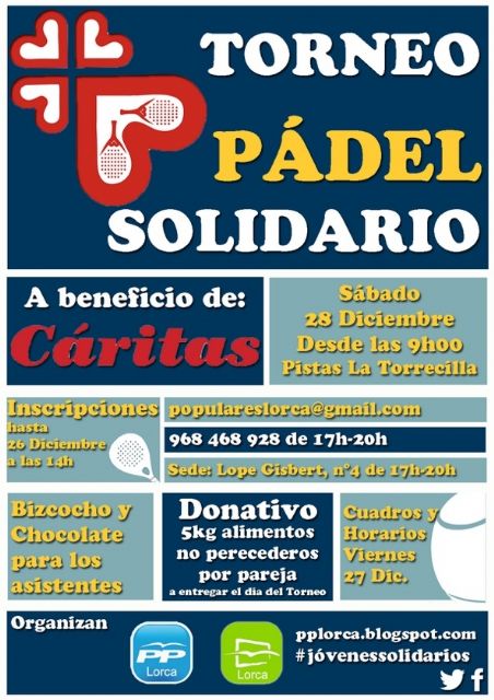 El PP de Lorca celebra el sábado un Torneo Solidario de Pádel para recabar alimentos para los más desfavorecidos - 1, Foto 1
