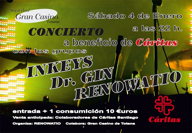 Hoy sábado 4 de enero tendrá lugar un concierto a benificio de Cáritas en Sociedad Gran Casino de Totana, Foto 1