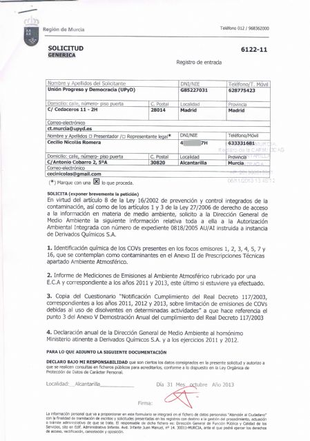 UPyD Murcia insiste en la necesidad de clarificar totalmente tanto los compuestos como el origen de la contaminación ambiental - 2, Foto 2