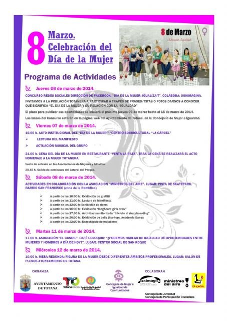 Los actos organizados con motivo de la celebración del Día Internacional de la Mujer Trabajadora en Totana tendrán lugar del 6 al 12 de marzo, Foto 2