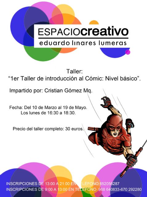 El I Taller de Introducción al Cómic: Nivel Básico en el Espacio Creativo Eduardo Linares Lumeras, impartido por Cristian Gómez Mq., comienza el lunes 10 de marzo en Molina de Segura - 1, Foto 1
