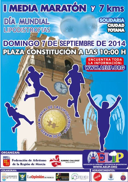 Comunicado oficial D´Genes y AELIP: Aplazamiento al 7 de septiembre de 2014 de la I Media Maratón Solidaria Ciudad de Totana, Foto 1