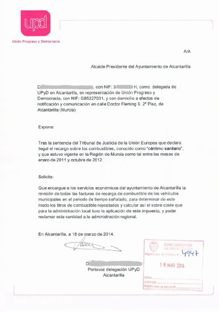 La delegación de UPyD Alcantarilla solicita y reclama la devolución del céntimo sanitario - 3, Foto 3
