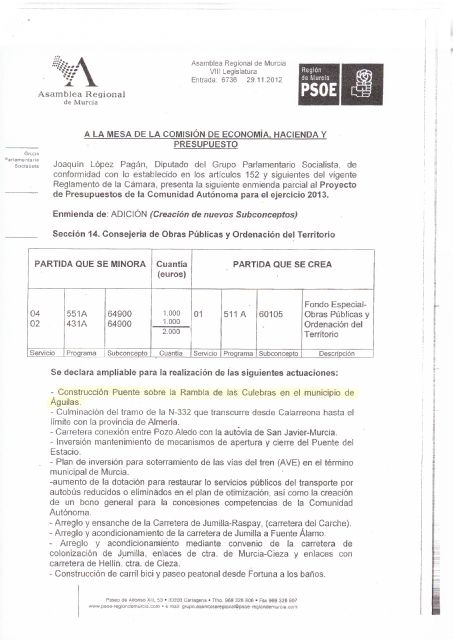 Moreno se alegra que el Alcalde le pida a Valcárcel infraestructuras que lleva solicitando el Grupo Socialista desde hace años y que han sido votadas en contra por el PP - 2, Foto 2