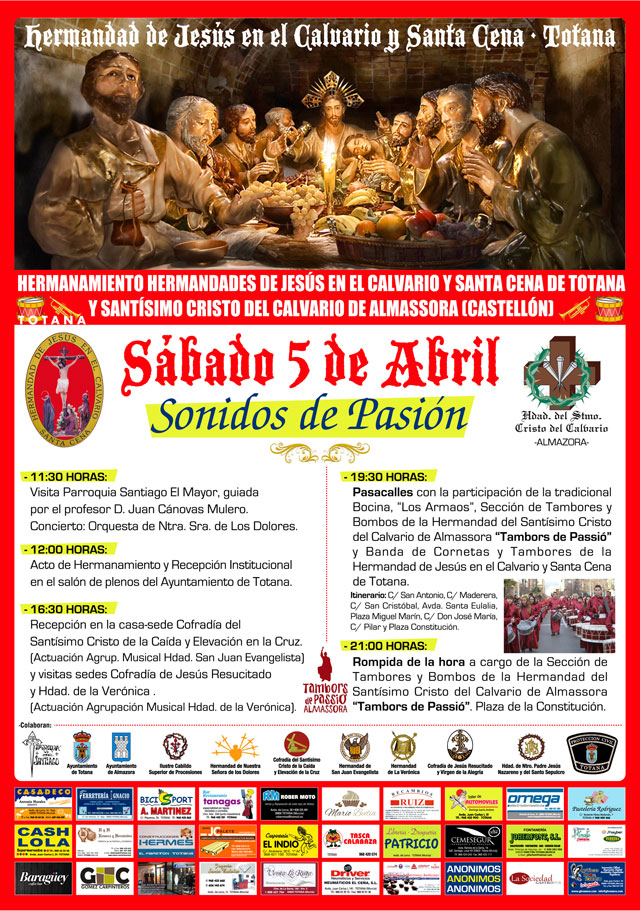 El sábado 5 de abril se celebrará la jornada Sonidos de Pasión y el hermanamiento entre las hermandades de Jesús en el Calvario Totana y Santísimo Cristo del Calvario de Almassora, Foto 1