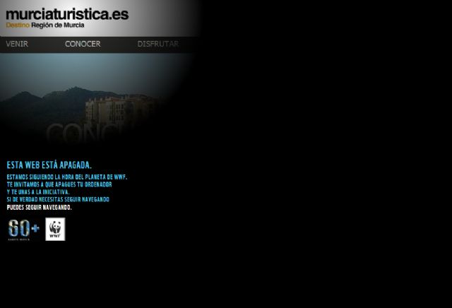 La Comunidad se suma a la ´Hora del Planeta´ dejando a oscuras la web de Murcia Turística - 1, Foto 1