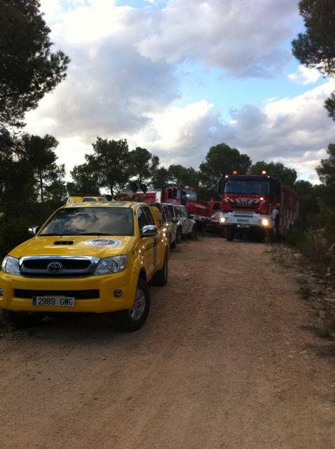 Voluntarios de Protección Civil colaboran en las labores de extinción del incendio que ha arrasado dos hectáreas de monte en la Sierra de la Tercia, Foto 3