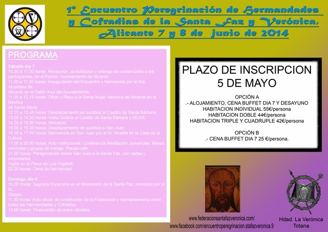 Totana will be present at the meeting-I national pilgrimage of Fraternities and Guilds of La Santa Faz-Veronica, Foto 1