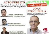 Joan Coscubiela cerrará el mitin central de las elecciones europeas en Cieza