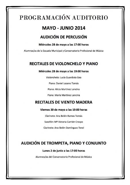 La Escuela Municipal de Música y el Conservatorio de Jumilla, presentan las actuaciones previstas para mayo y junio - 1, Foto 1