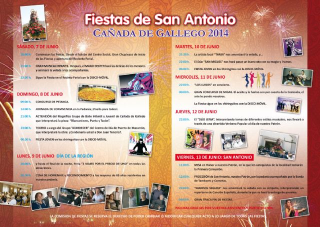 Del 7 al 13 de junio Cañada de Gallego celebra sus fiestas en honor a San Antonio, Foto 1