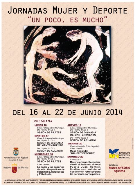 El lunes arrancan en Águilas las I Jornadas Mujer y Deporte - 1, Foto 1