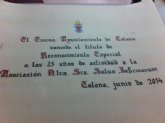 El ayuntamiento otorgará el Título de Reconocimiento Especial a los 25 años de actividad a la Asociación 