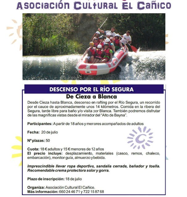 La Asociación Cultural El Cañico organiza una jornada para disfrutar del descenso en rafting por el río Segura, Foto 2