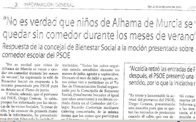 Se confirma lo que denunci el PSOE: NO habr comedores escolares en agosto ni septiembre para 20 niños de 10 familias de Alhama, Foto 1