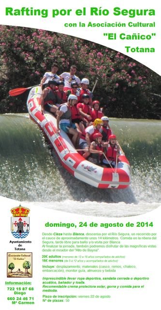La Asociación Cultural El Cañico vuelve a organiza una jornada para disfrutar del descenso en rafting por el río Segura - 1, Foto 1