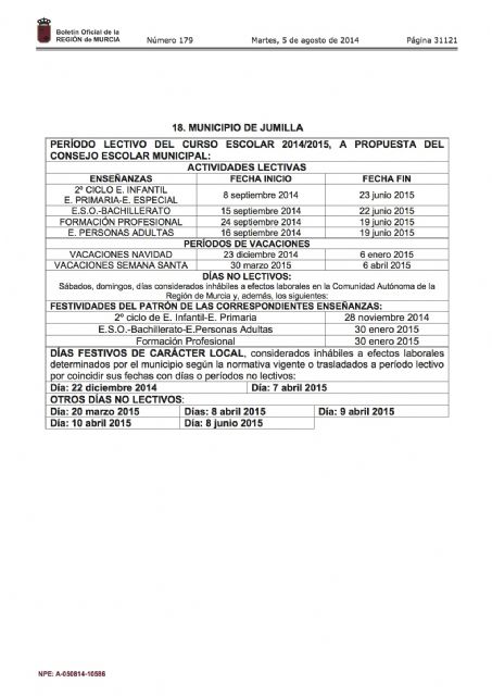 Jumilla ha sido uno de los 37 municipios que ha elaborado este curso su propio calendario escolar - 2, Foto 2