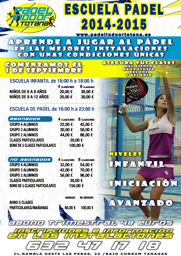 La Escuela de Pádel 2014-2015 de Pádel Indoor Totana comienza el próximo lunes 1 de septiembre, Foto 1