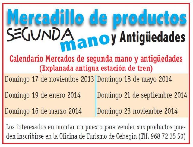 Este domingo regresa a Cehegín el Mercadillo de Productos de Segunda Mano y Antigüedades - 1, Foto 1
