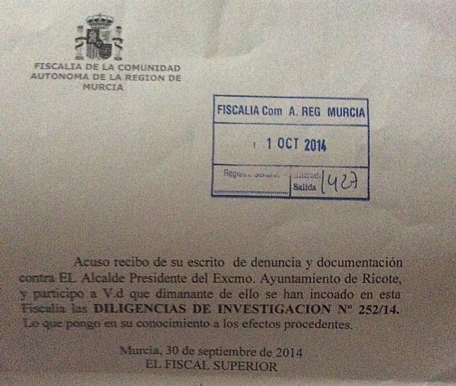 La fiscalía abre diligencias de investigación contra el alcalde de Ricote tras la denuncia de AIRE - 1, Foto 1