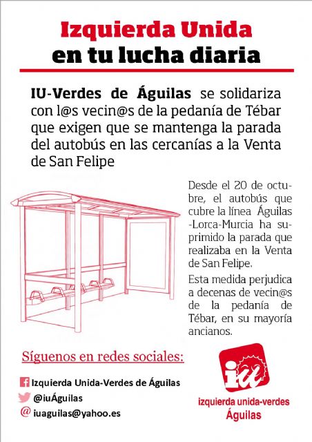 IU-Verdes de Águilas traslada al Pleno Municipal la supresión de la parada de autobús en la Venta de San Felipe - 1, Foto 1