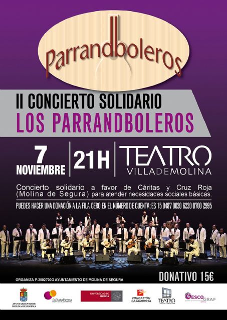 El Teatro Villa de Molina acoge el II Concierto Solidario de LOS PARRANDBOLEROS, a favor de Cáritas y Cruz Roja, el viernes 7 de noviembre - 1, Foto 1