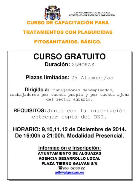 El Ayuntamiento de Alguazas promueve un curso básico gratuito de capacitación para tratamientos con plaguicidas fitosanitarios - 1, Foto 1