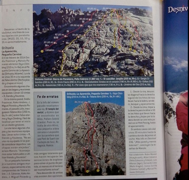 Escaladores totaneros referenciados nuevamente en el último número de la Revista ”Desnivel”, tras la apertura de una nueva vía de escalada bautizada como “Totana Libre”, Foto 1