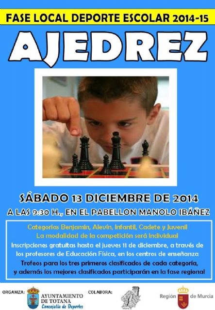 Mañana tendrá lugar la fase local de Ajedrez de Deporte Escolar en el Pabellón de Deportes Manolo Ibáñez, Foto 1