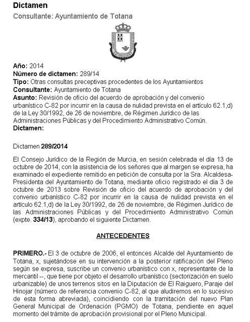 Dictamen 289/2014 del Consejo Jurídico de la Región de Murcia , Foto 1