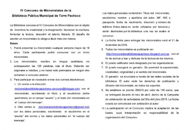 La Biblioteca de Torre-Pacheco convoca el IV Concurso de Microrrelatos - 2, Foto 2