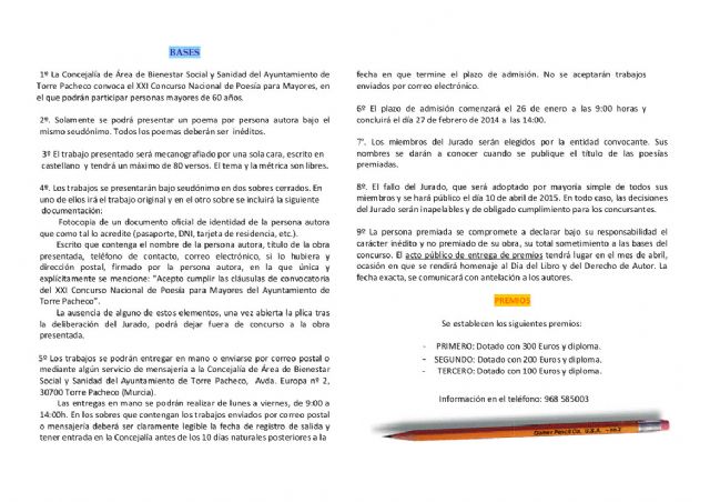 Publicadas las bases del 21º Concurso de poesía para mayores - 2, Foto 2