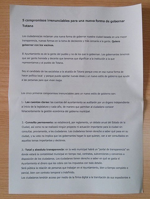The socialist candidate Andrs Garca has presented its five commitments that apply upon arrival for mayor, Foto 2
