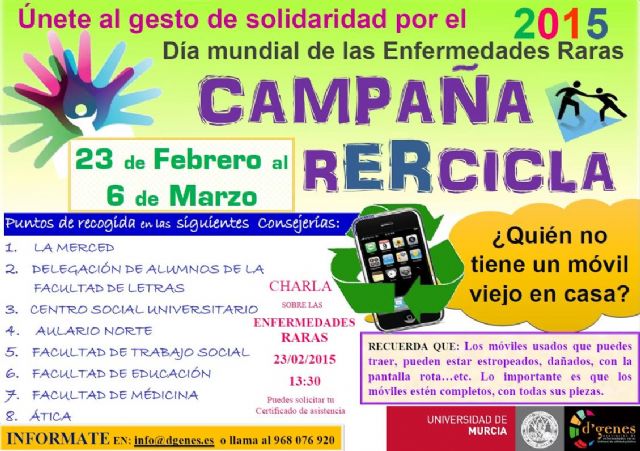 Se está llevando a cabo una campaña de recogida y reciclaje de móviles usados en la Universidad de Murcia a beneficio de las enfermedades raras - 1, Foto 1